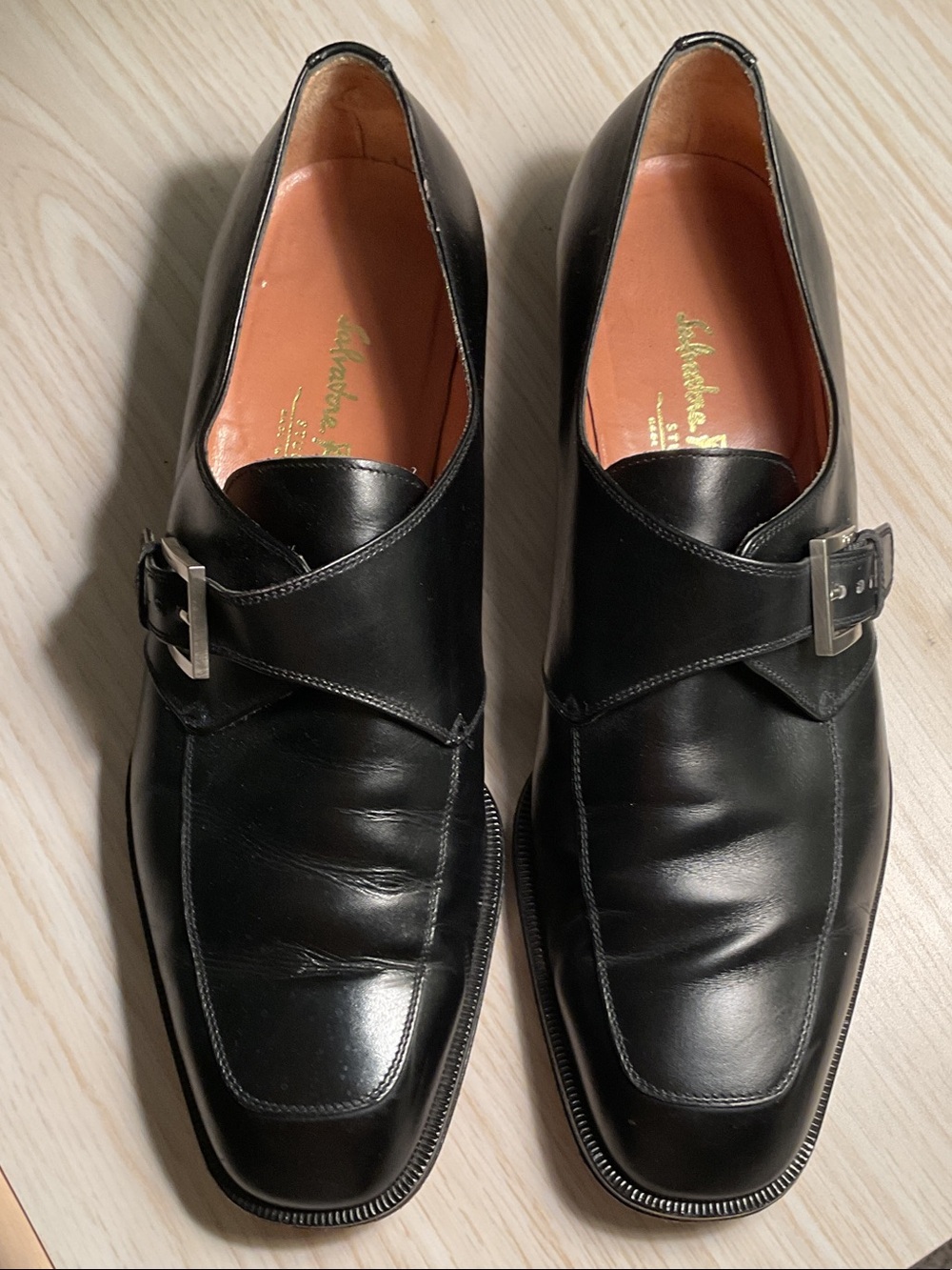 Salvatore Ferragamo Black Leather Monk Strap Men's Dress Shoes Size 9 1/2 D